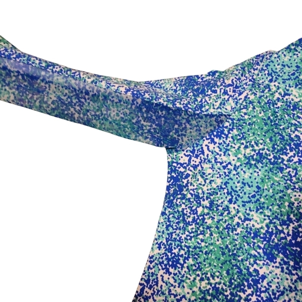 Ibkul Long Sleeve Zip Mock Neck Painted Blue Green Sun Shirt Women's Size XS - Picture 6 of 9